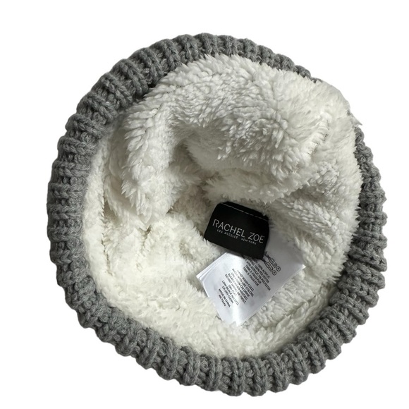 Rachel Zoe Gray Knit Fleece-Lined Beanie Winter Hat with Pom - Picture 6 of 8